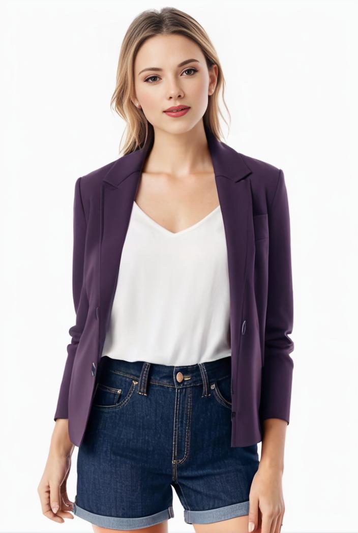 women s solid open front blazer with long sleeves for office wear 117739