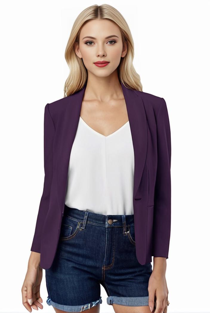 women s solid open front blazer with long sleeves for office wear 117740