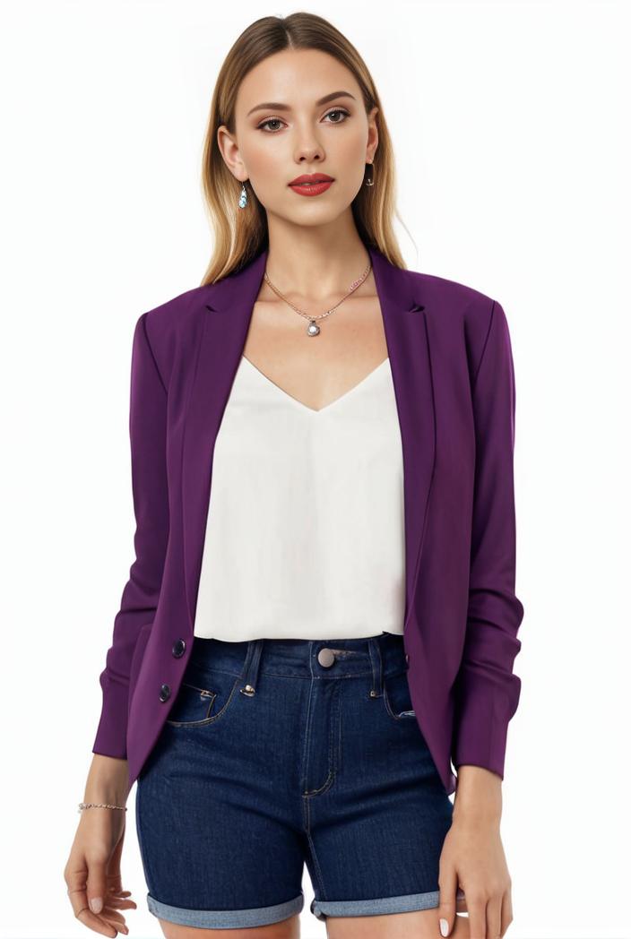women s solid open front blazer with long sleeves for office wear 117741
