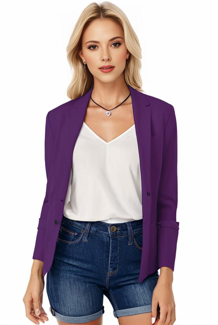 women s solid open front blazer with long sleeves for office wear 117742