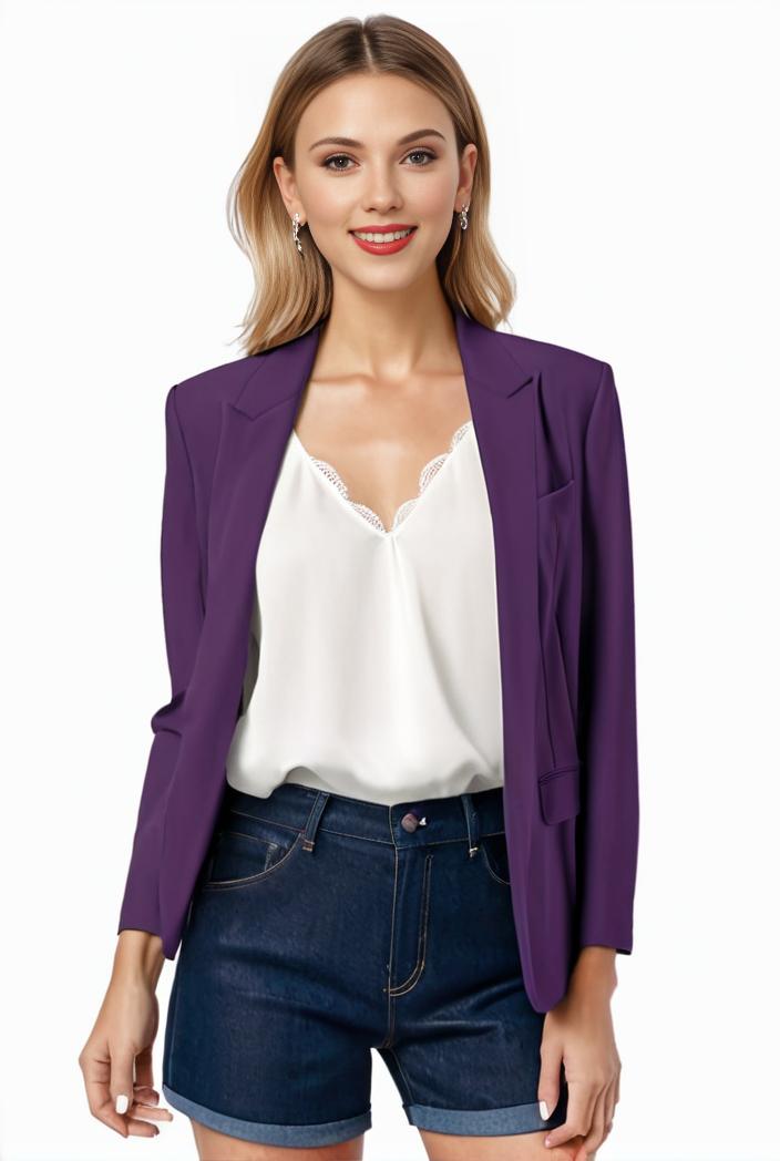 women s solid open front blazer with long sleeves for office wear 117743