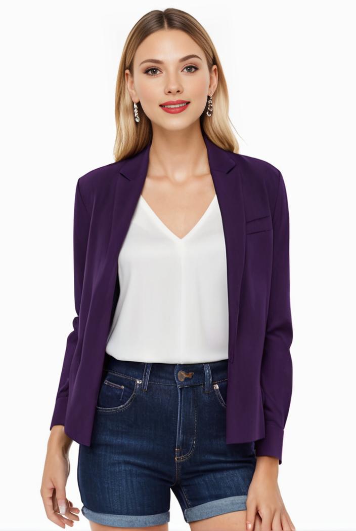 women s solid open front blazer with long sleeves for office wear 117744
