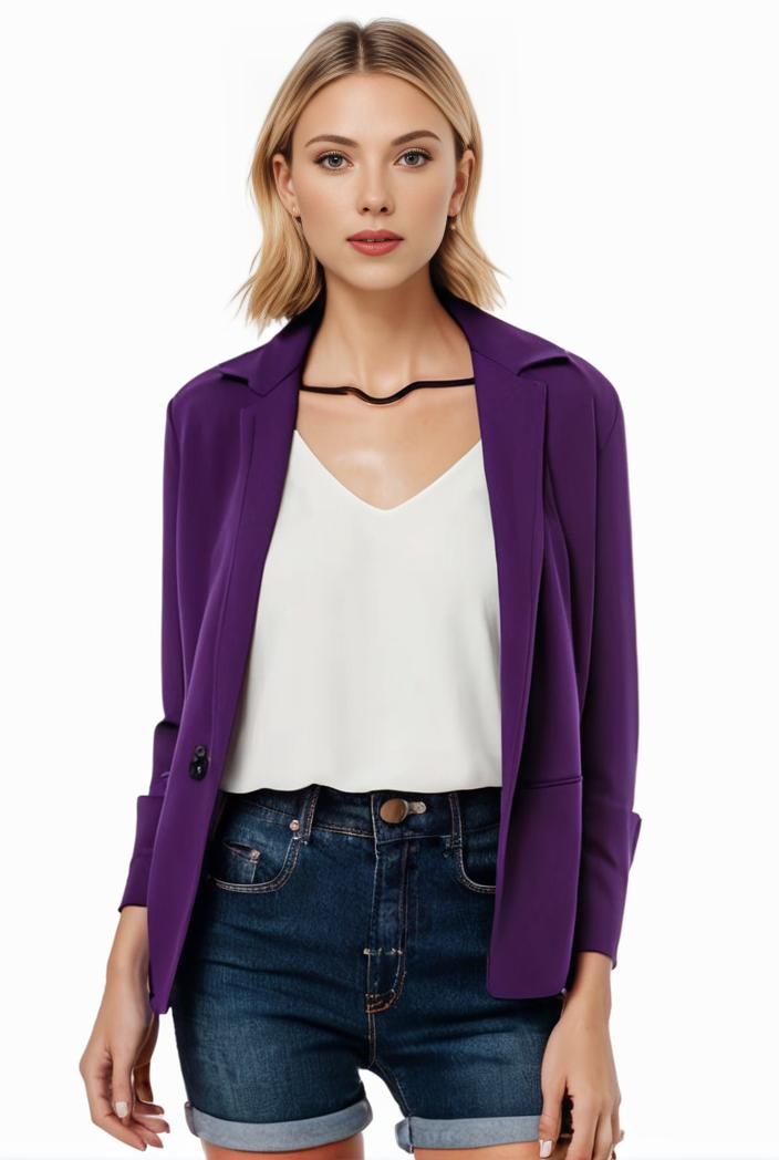 women s solid open front blazer with long sleeves for office wear 117745