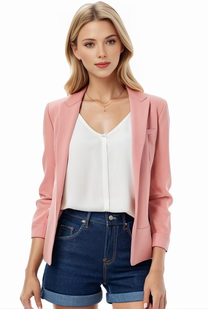 women s solid open front blazer with long sleeves for office wear 117762