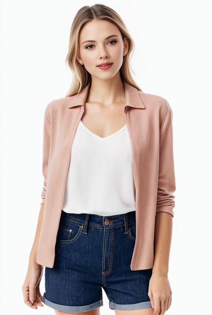 women s solid open front blazer with long sleeves for office wear 117763