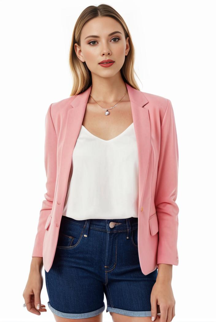 women s solid open front blazer with long sleeves for office wear 117765