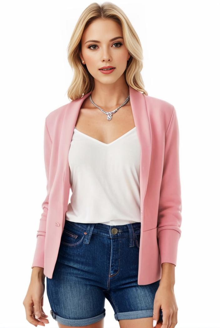 women s solid open front blazer with long sleeves for office wear 117766