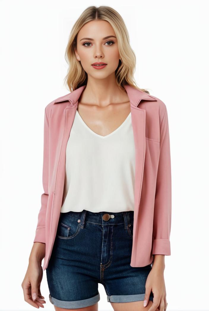 women s solid open front blazer with long sleeves for office wear 117769