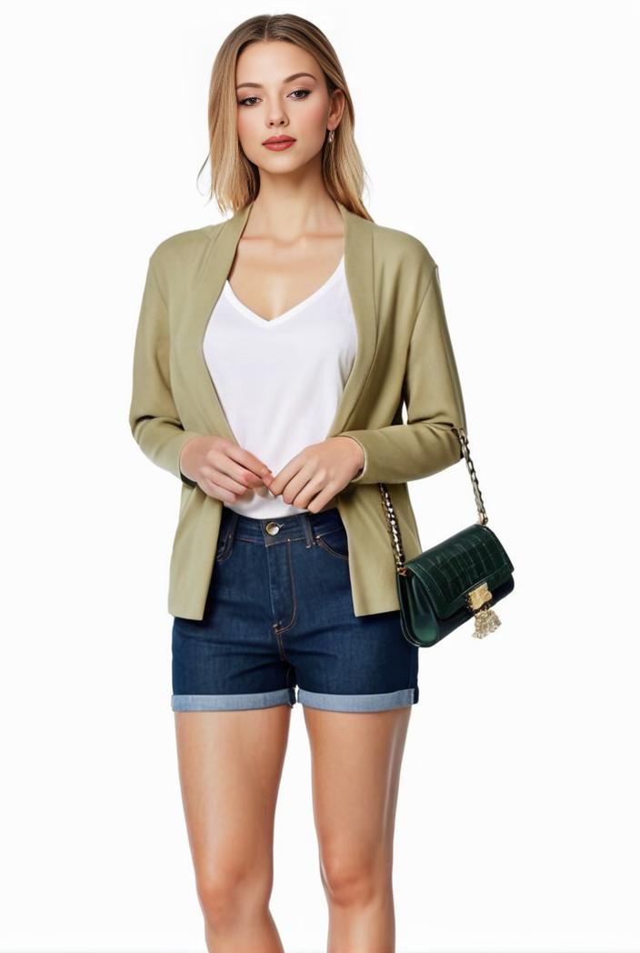 women s solid open front blazer with long sleeves for office wear 117771