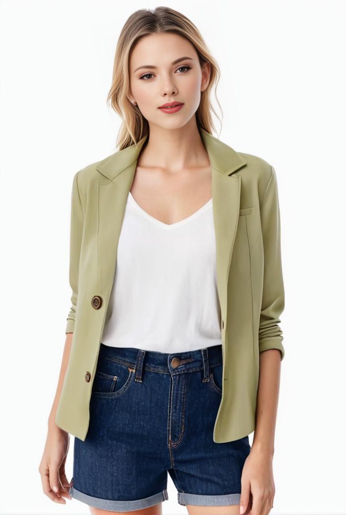 women s solid open front blazer with long sleeves for office wear 117779