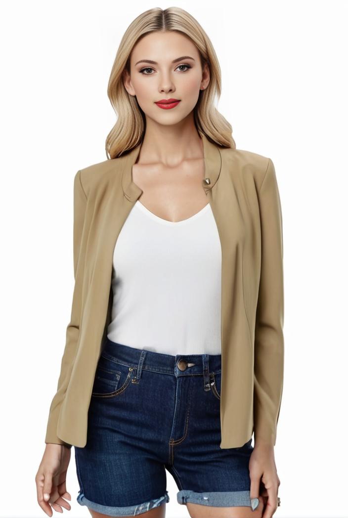 women s solid open front blazer with long sleeves for office wear 117780