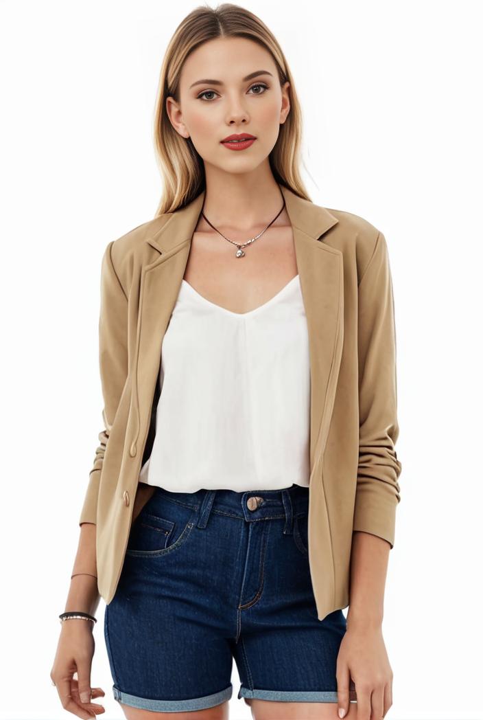 women s solid open front blazer with long sleeves for office wear 117781