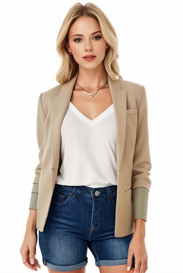 women s solid open front blazer with long sleeves for office wear 117782