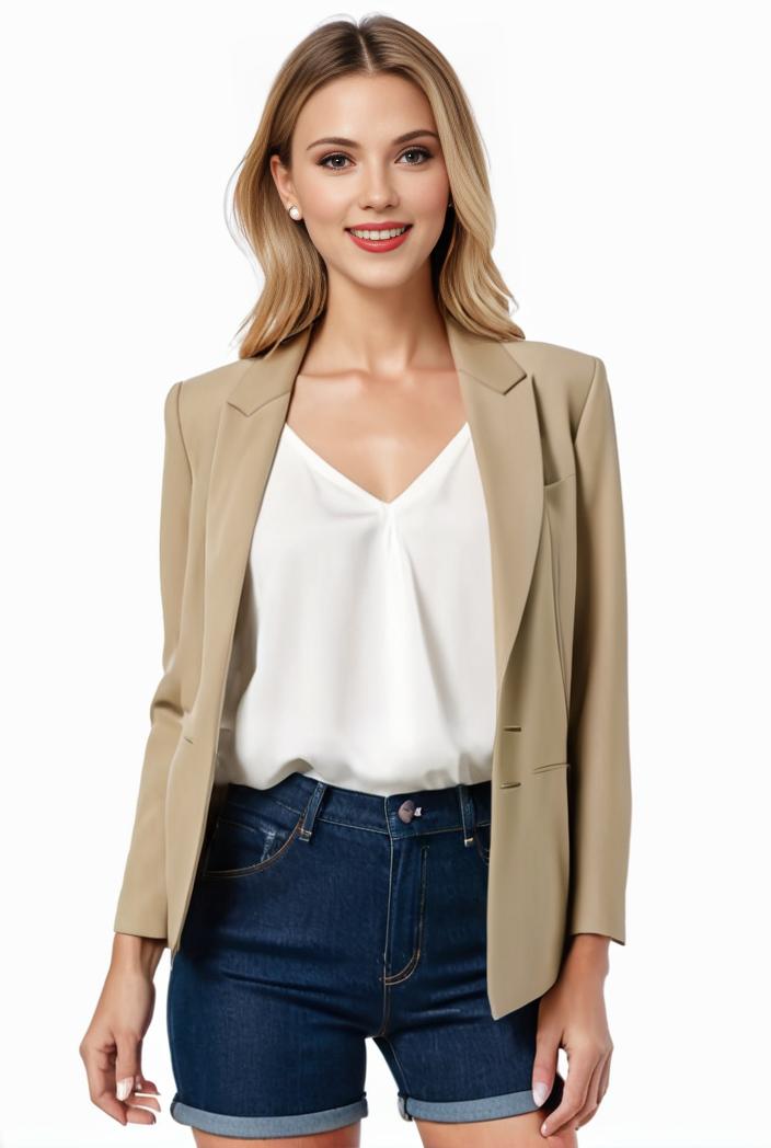 women s solid open front blazer with long sleeves for office wear 117783