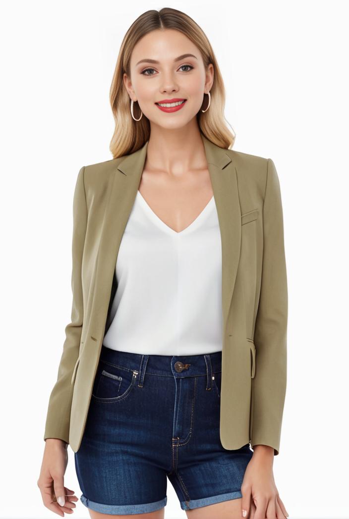 women s solid open front blazer with long sleeves for office wear 117784
