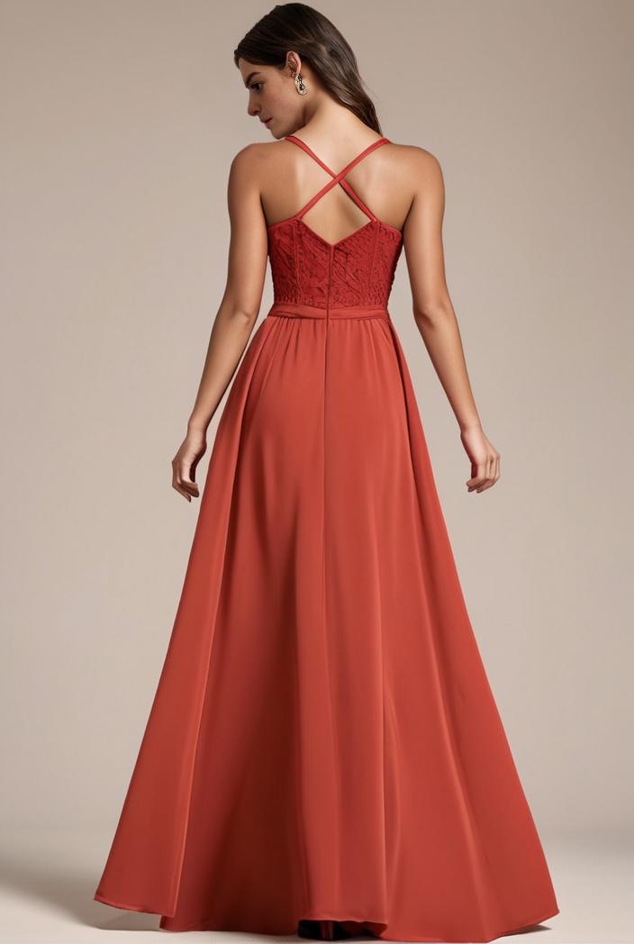 convertible chiffon lace open back spaghetti straps bridesmaid dress 122305