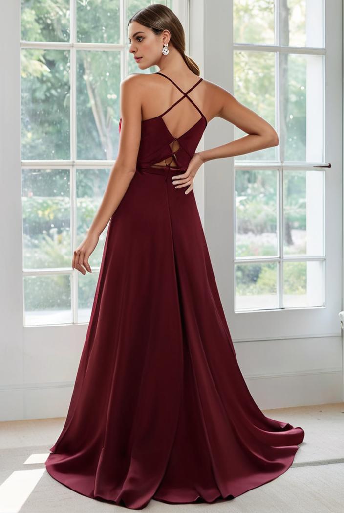 convertible chiffon lace open back spaghetti straps bridesmaid dress 122361