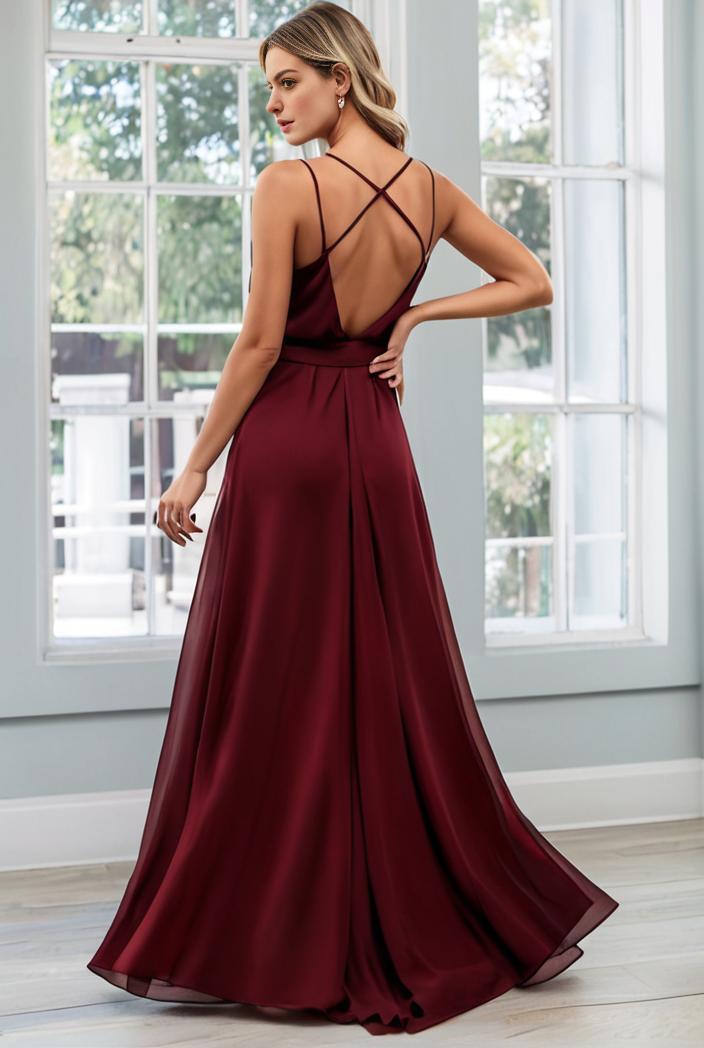 convertible chiffon lace open back spaghetti straps bridesmaid dress 122363