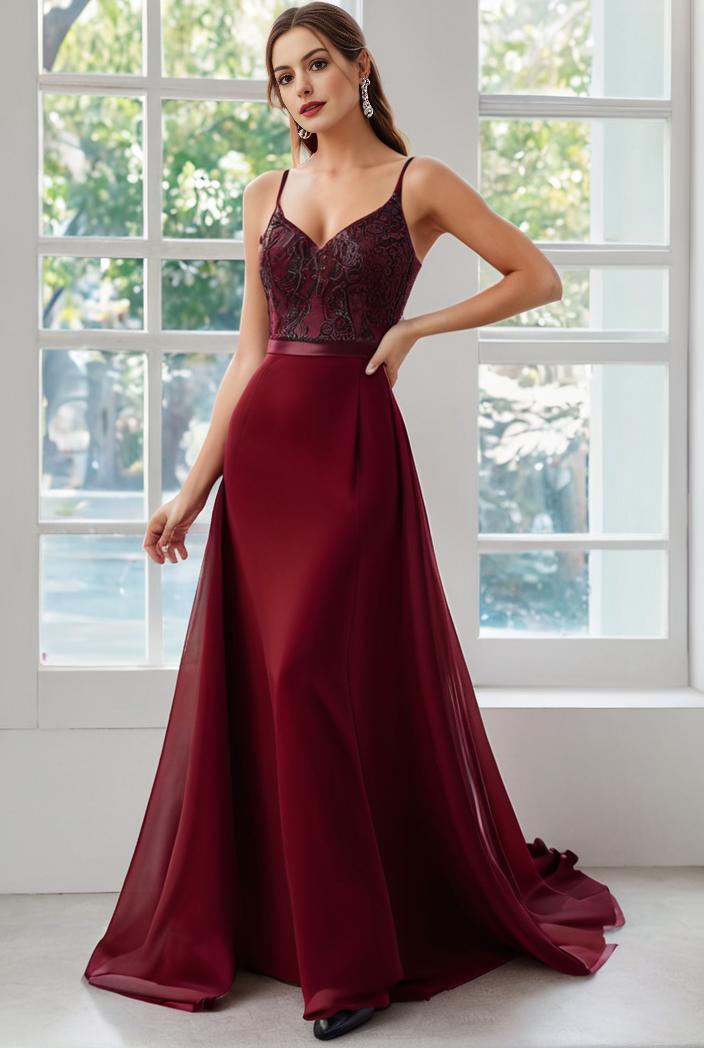 convertible chiffon lace open back spaghetti straps bridesmaid dress 122366