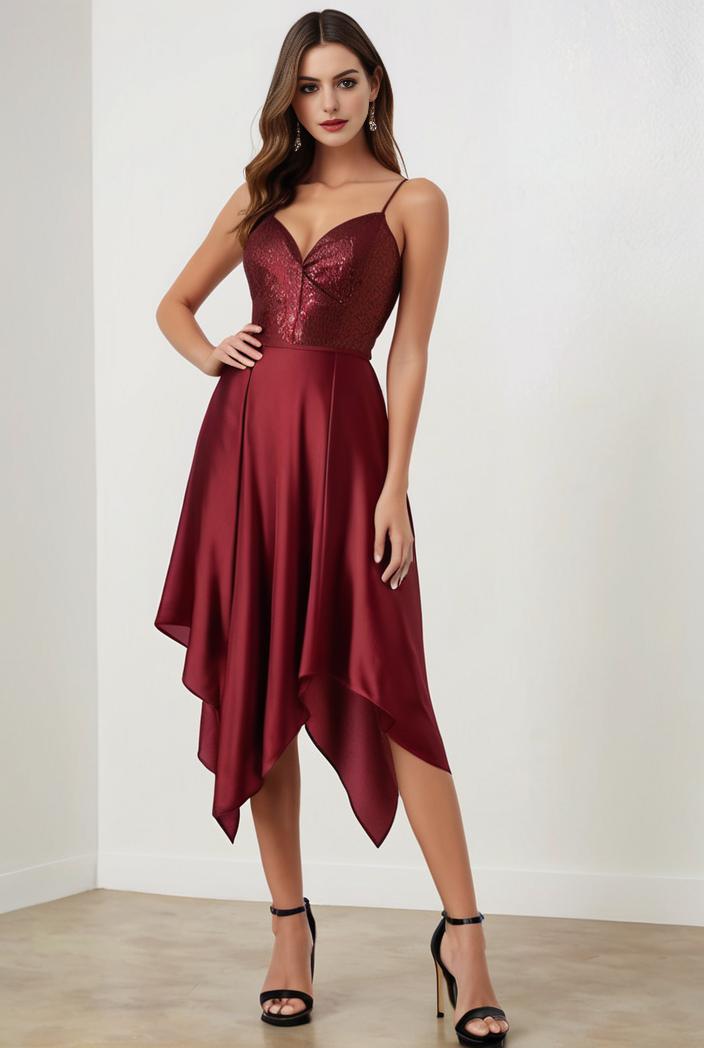deep v neck lace chiffon bridesmaid dress with asymmetrical hem 123077