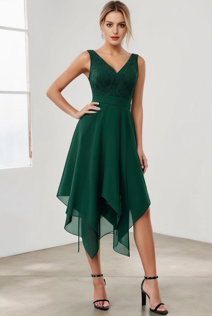 deep v neck lace chiffon bridesmaid dress with asymmetrical hem 123113