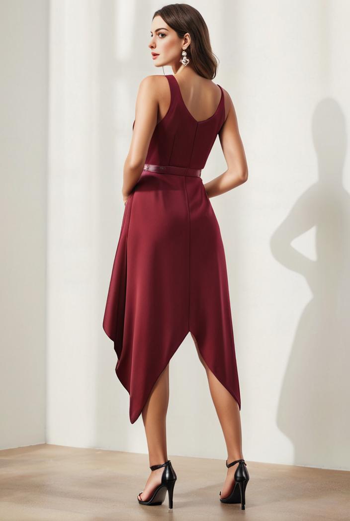 deep v neck lace chiffon bridesmaid dress with asymmetrical hem 123142