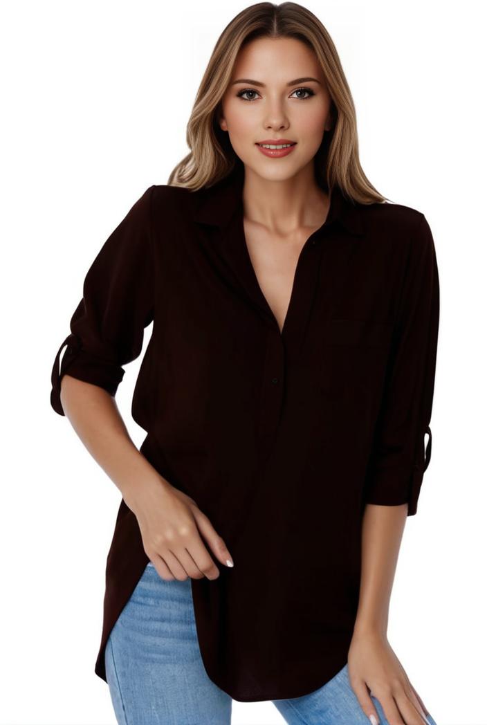 plus size formal shirt women s plus plain long sleeve turn down collar button up workwear shirt 102721