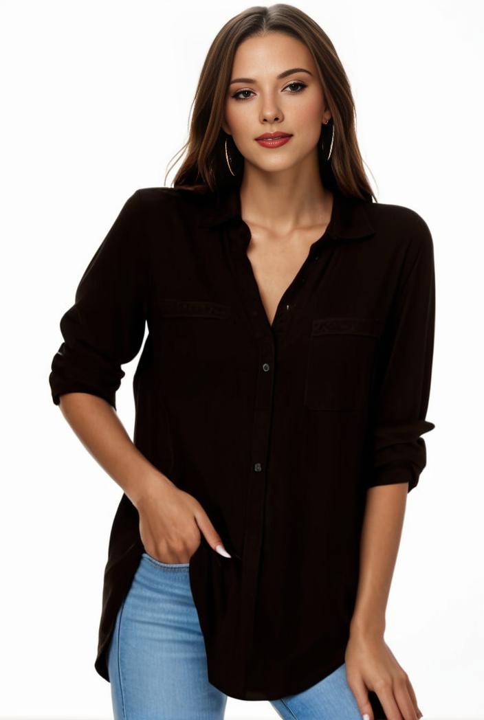 plus size formal shirt women s plus plain long sleeve turn down collar button up workwear shirt 102723