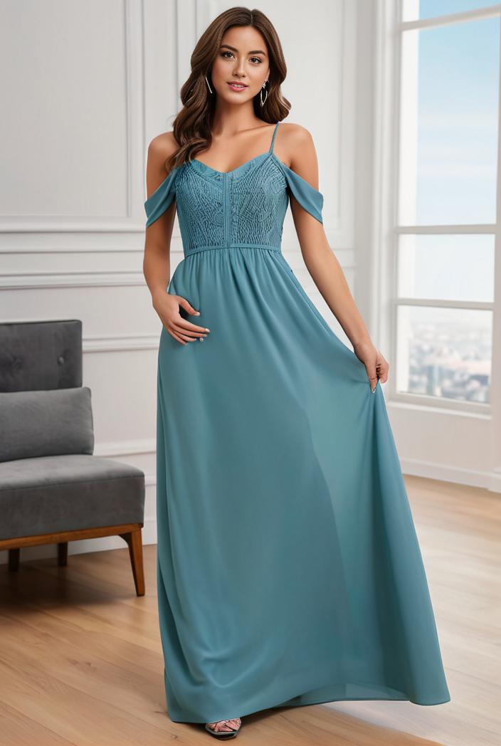 off shoulder spaghetti strap a line maternity dress 136065