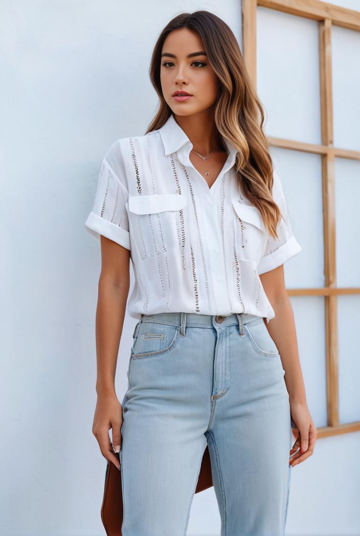 v neck thin loose plaid short sleeved blouse 129384