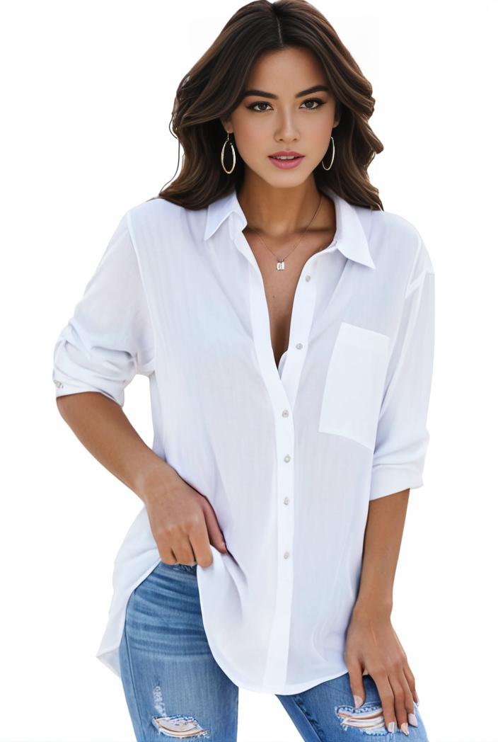 plus size formal shirt women s plus plain long sleeve turn down collar button up workwear shirt 137999