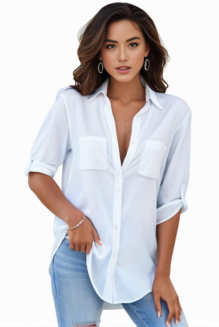 plus size formal shirt women s plus plain long sleeve turn down collar button up workwear shirt 138004