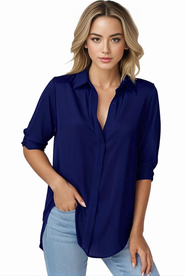 plus size formal shirt women s plus plain long sleeve turn down collar button up workwear shirt 138017