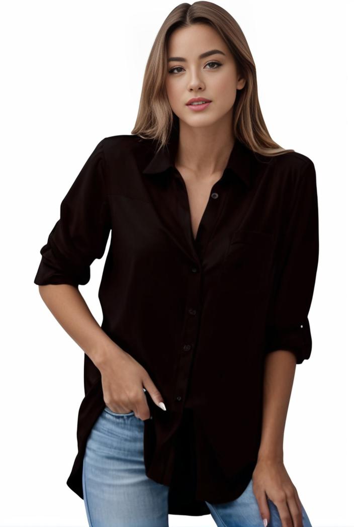 plus size formal shirt women s plus plain long sleeve turn down collar button up workwear shirt 138022