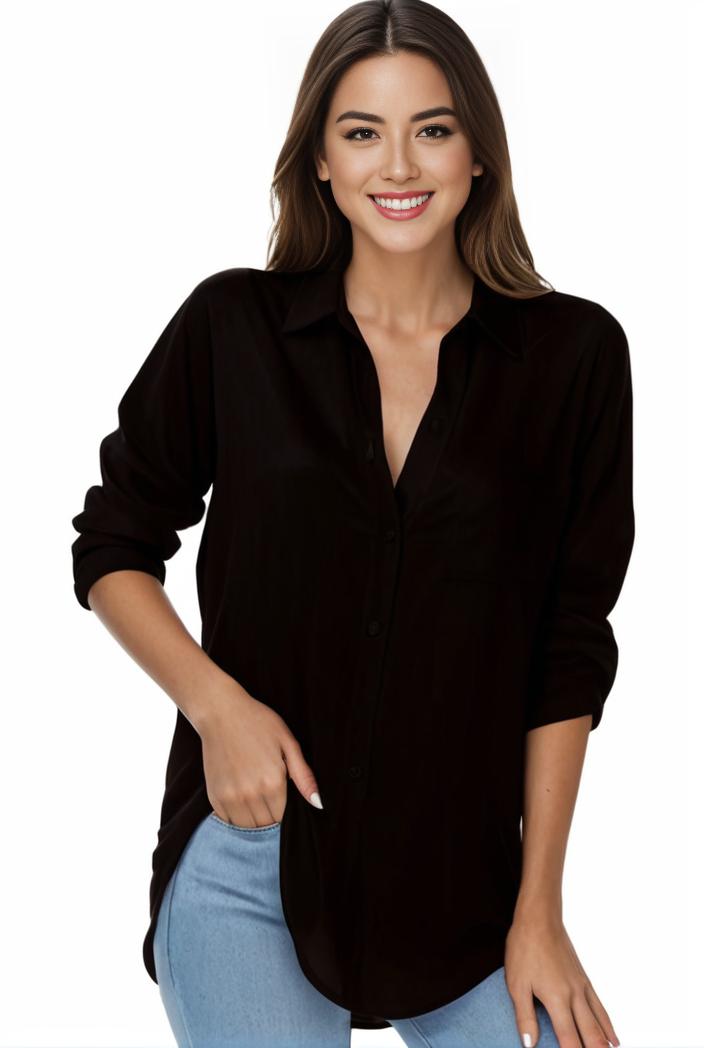 plus size formal shirt women s plus plain long sleeve turn down collar button up workwear shirt 138025