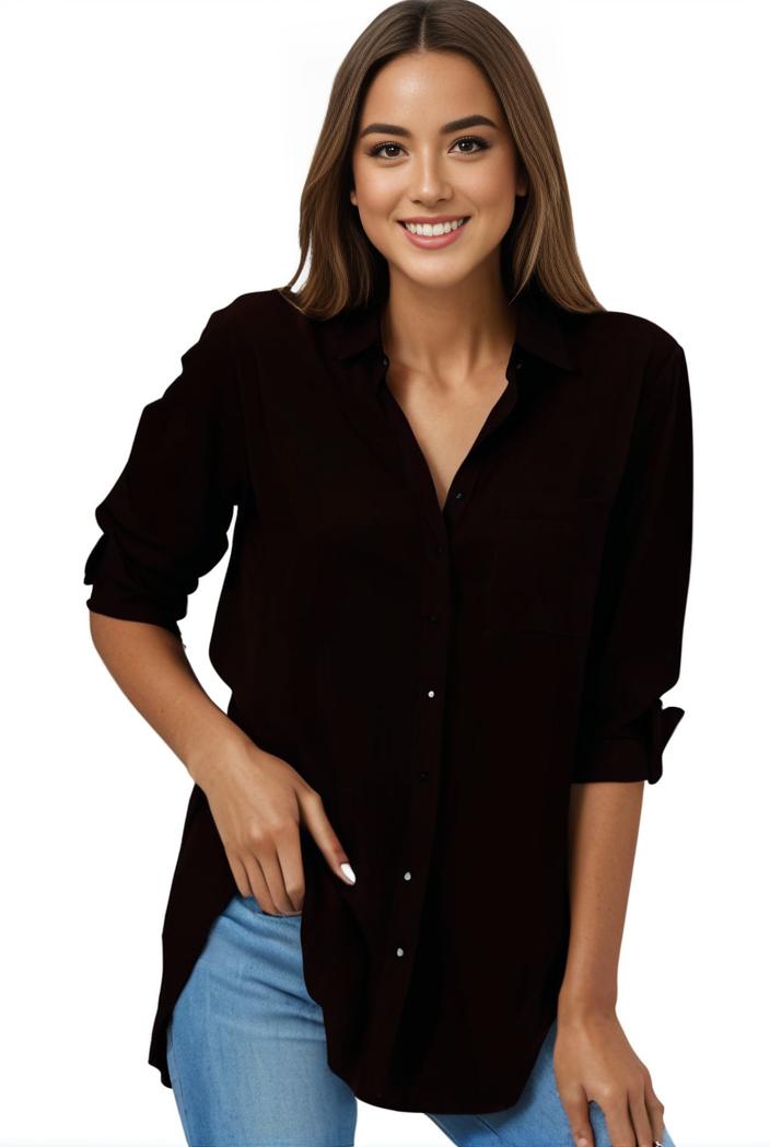 plus size formal shirt women s plus plain long sleeve turn down collar button up workwear shirt 138027