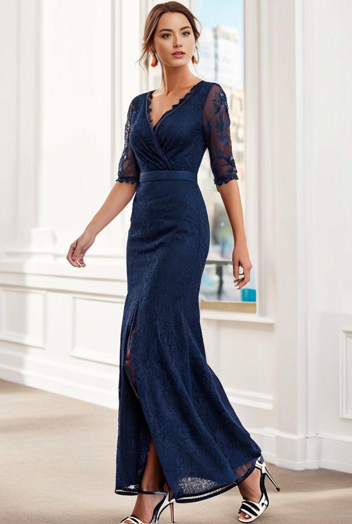 3 4 sleeve bodycon plunging back sequin evening dress 138134