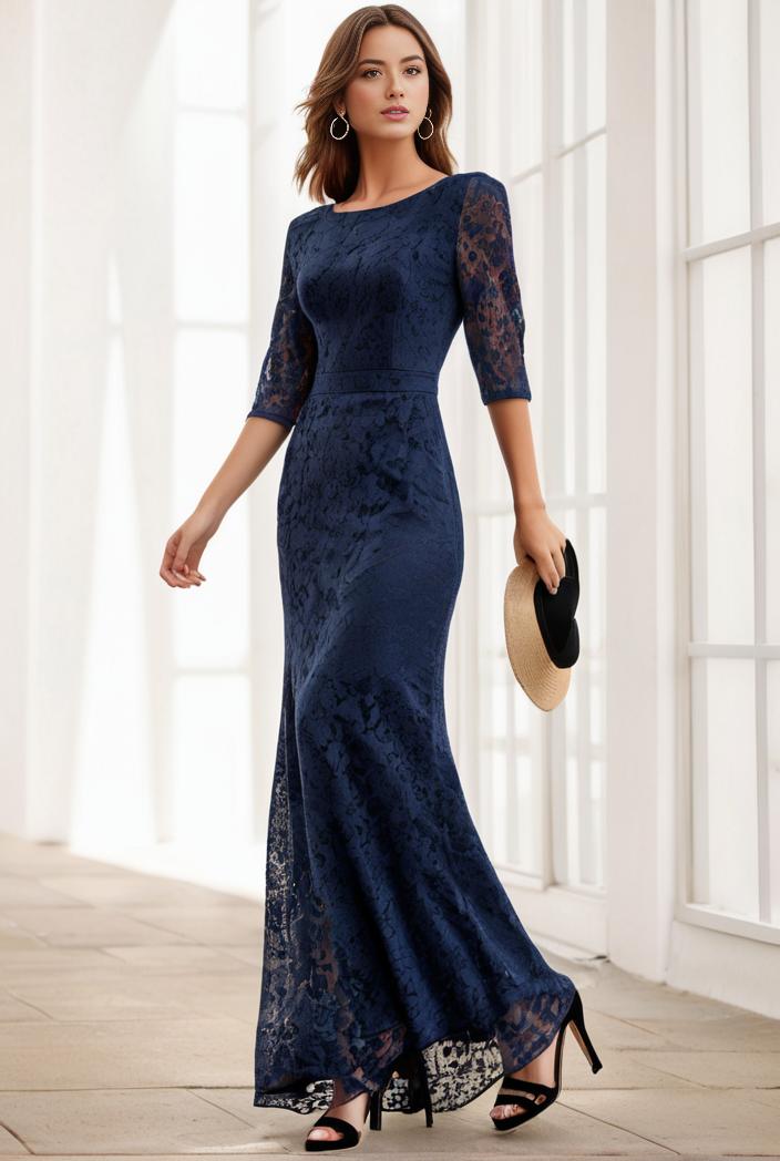 3 4 sleeve bodycon plunging back sequin evening dress 138135