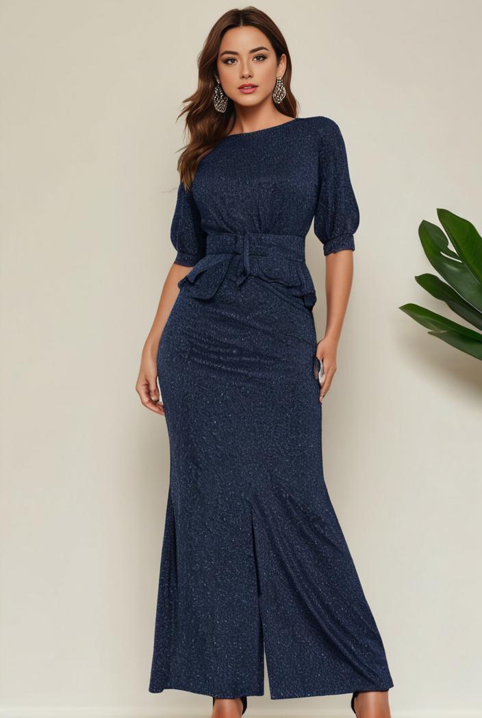 3 4 sleeve bodycon plunging back sequin evening dress 138141