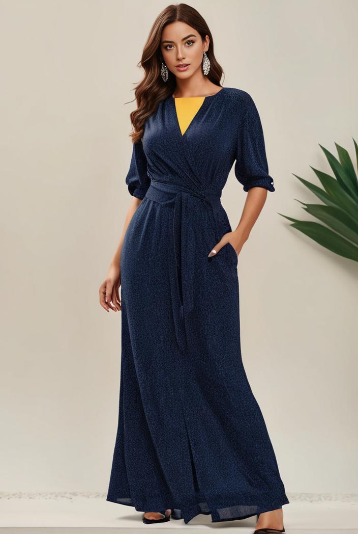 3 4 sleeve bodycon plunging back sequin evening dress 138142