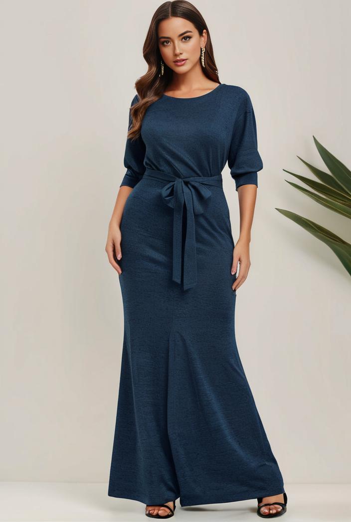 3 4 sleeve bodycon plunging back sequin evening dress 138146