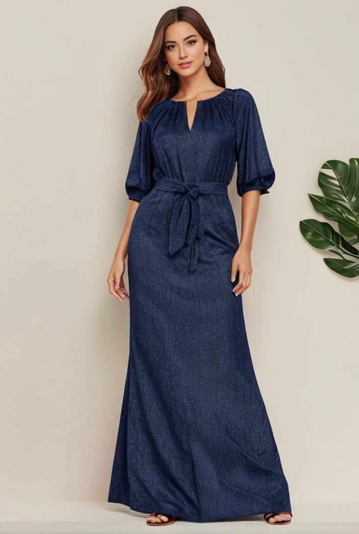 3 4 sleeve bodycon plunging back sequin evening dress 138148