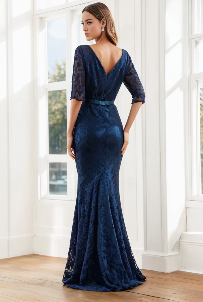 3 4 sleeve bodycon plunging back sequin evening dress 138154