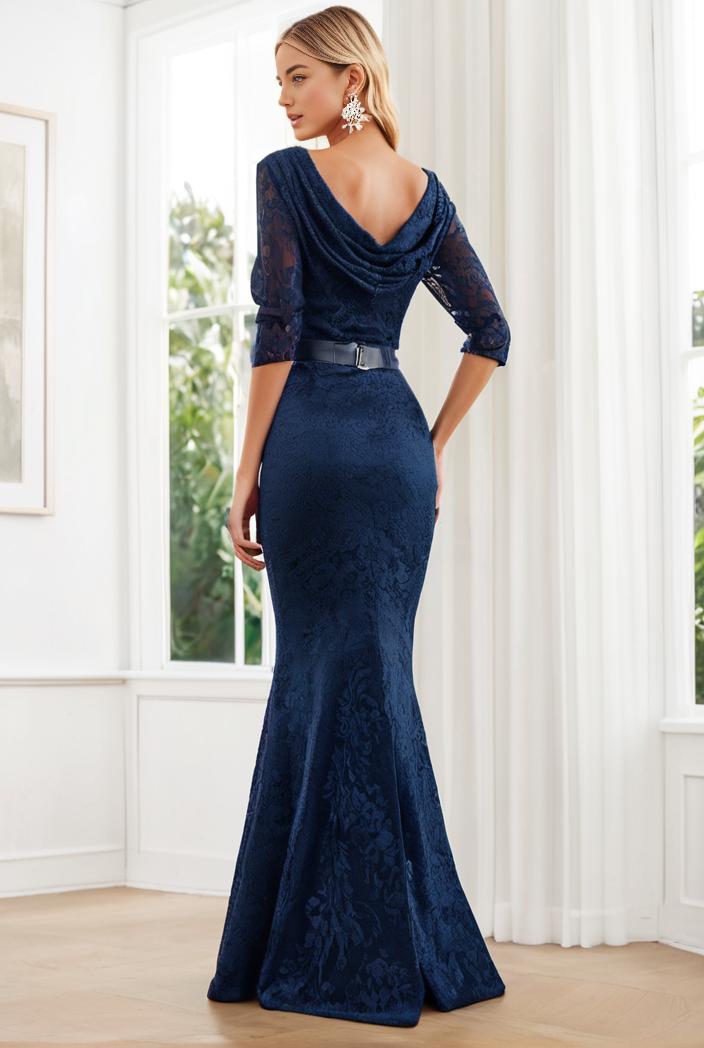 3 4 sleeve bodycon plunging back sequin evening dress 138155