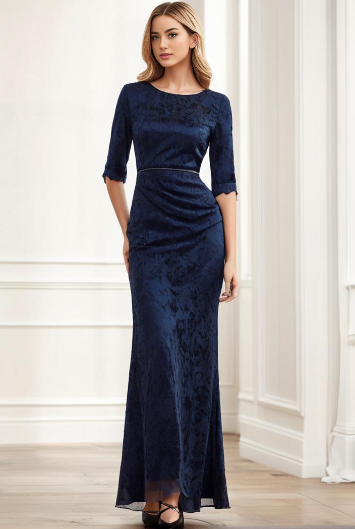 3 4 sleeve bodycon plunging back sequin evening dress 138160