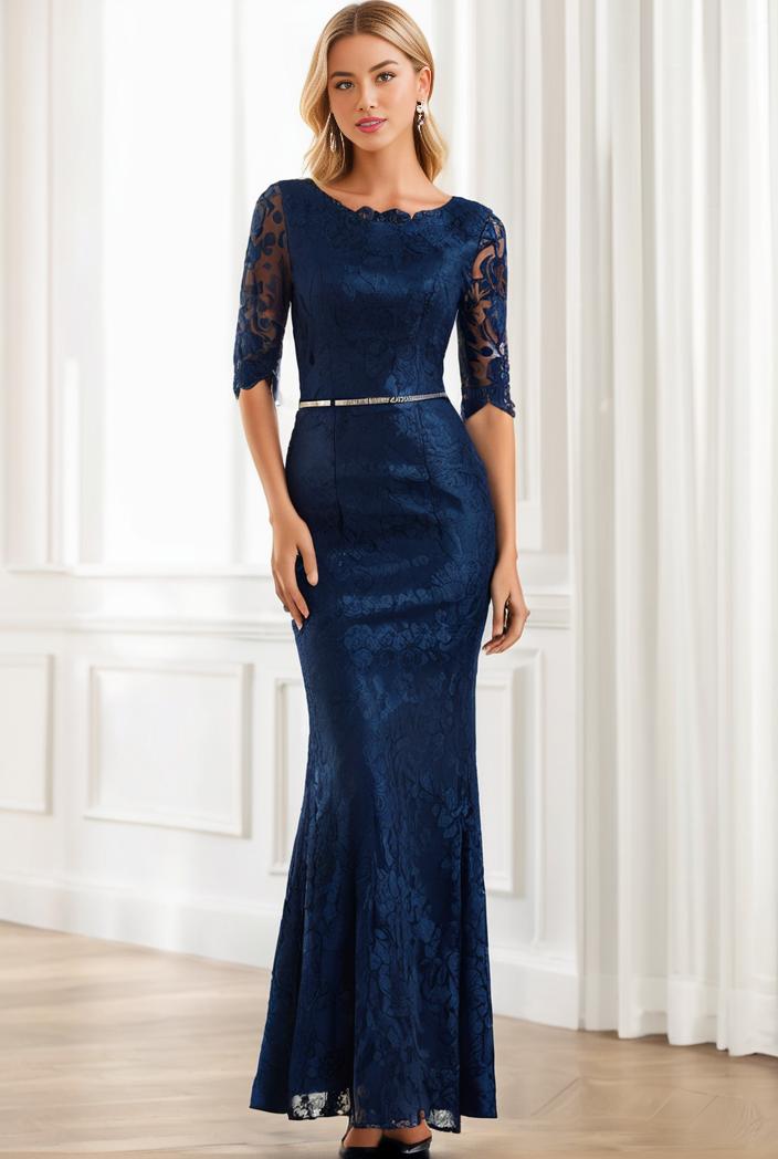 3 4 sleeve bodycon plunging back sequin evening dress 138163