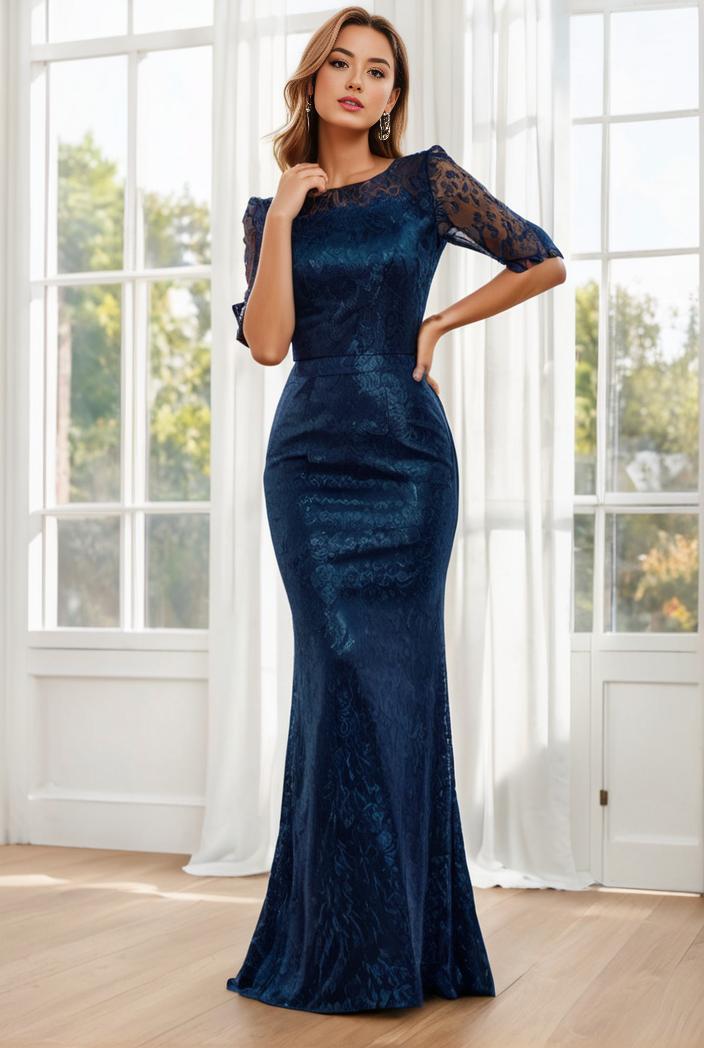 3 4 sleeve bodycon plunging back sequin evening dress 138171
