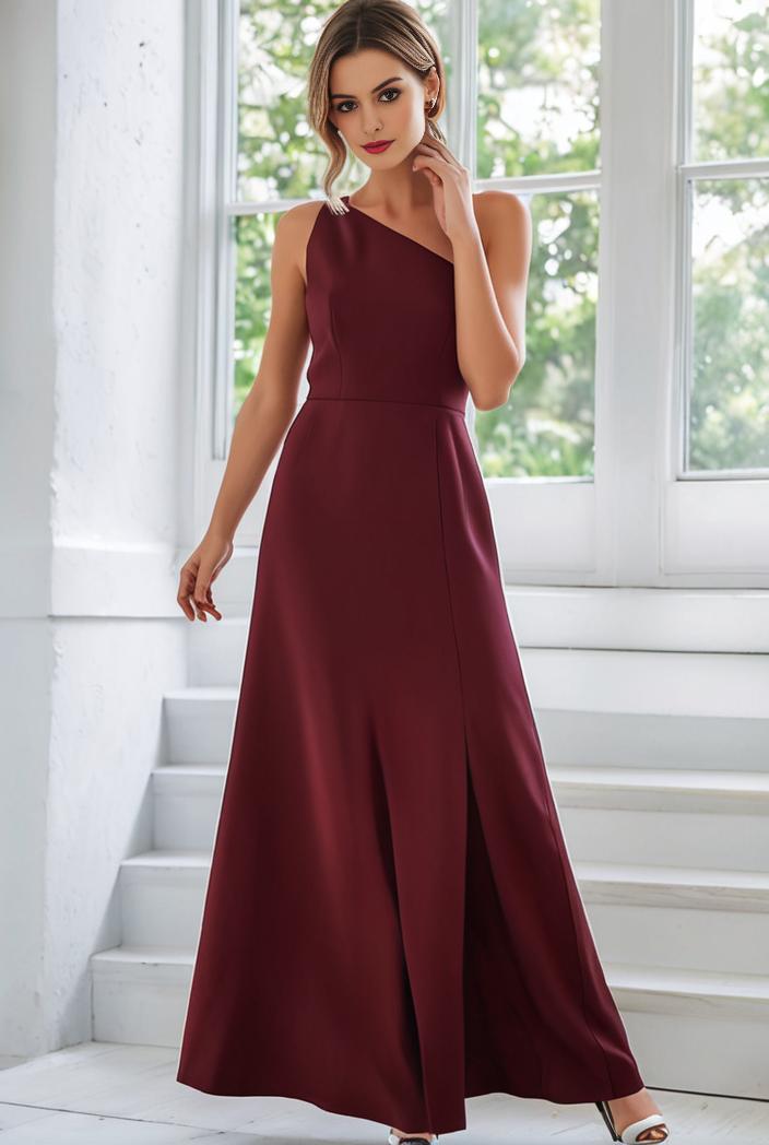 flowy chiffon one shoulder with three straps bridesmaid dress 126812