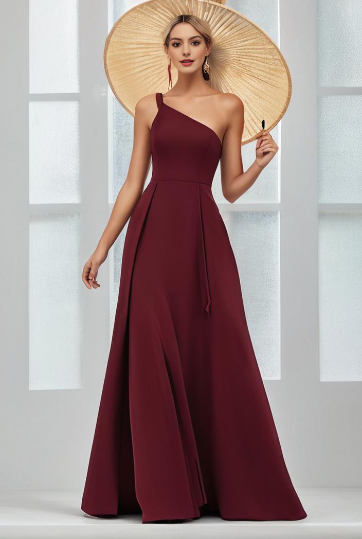 flowy chiffon one shoulder with three straps bridesmaid dress 126814