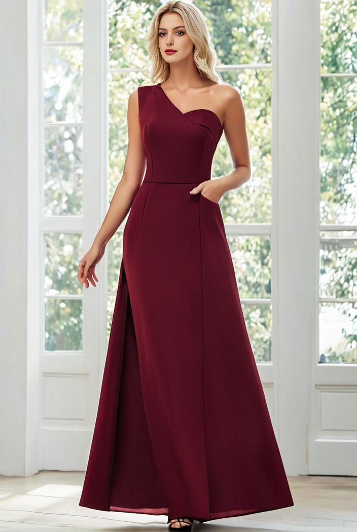flowy chiffon one shoulder with three straps bridesmaid dress 126815